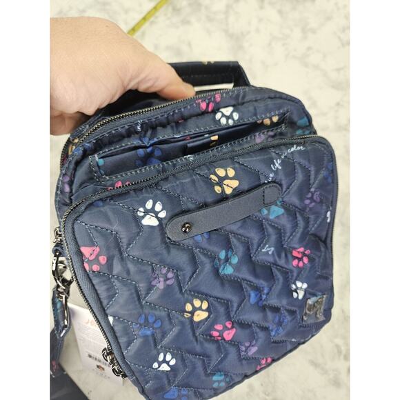 LUG Skeeter Crossbody Bag Purse Pet Paws Print Navy Blue RFID NWT - Picture 13 of 16